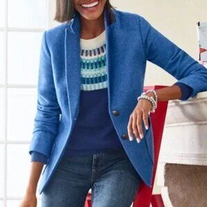 Talbots Blue Shetland Wool Blend Jacket Blazer 10 Office Business Casual NWT